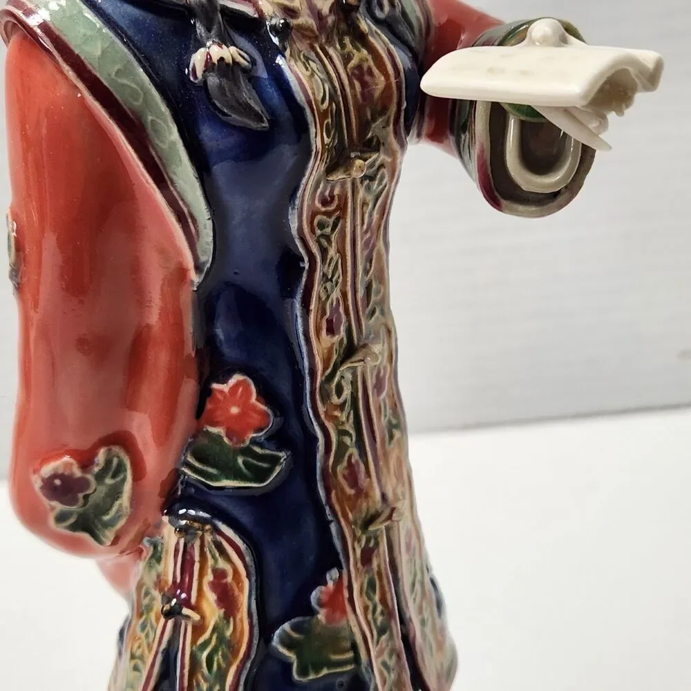 Shiwan Chinese Porcelain Standing Court Lady Figurine Reading Book Scroll EUC
